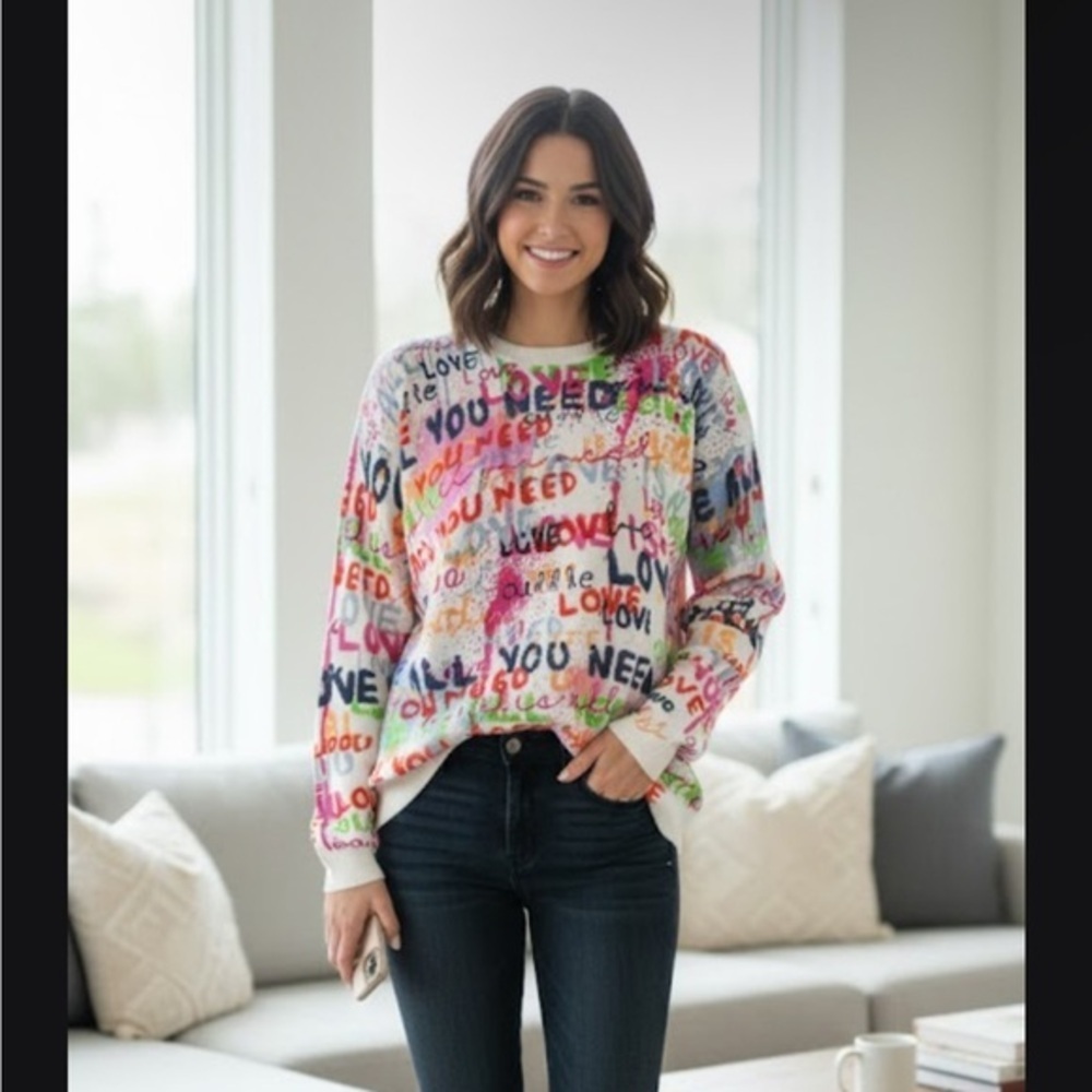 Charlies Multicolor Love Print Sweater